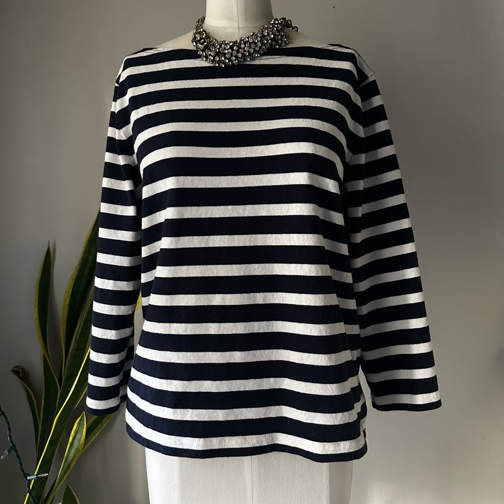J. Crew Women’s Navy and White Striped Long Sleeve Breton T